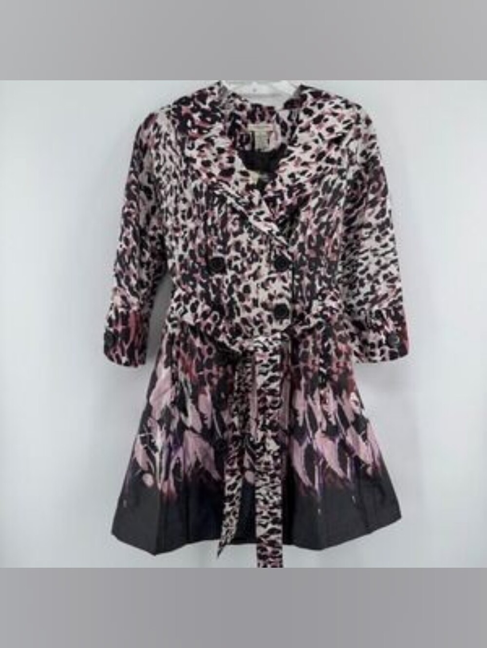 Vertigo Paris Pink & Black Printed Belted Trench Coat